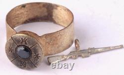 Trench art set Rifle Soldier's ring Gun Military Army Force War art Mans jewelry