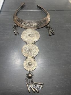 Tribal Hmong Miao Bib Necklace/ Choker Silver Plate/ Ceremonial /