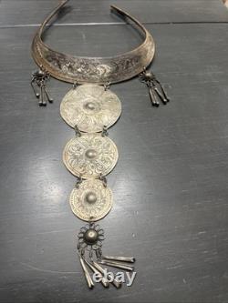 Tribal Hmong Miao Bib Necklace/ Choker Silver Plate/ Ceremonial /