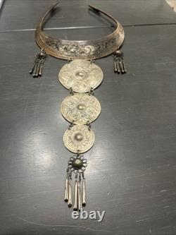 Tribal Hmong Miao Bib Necklace/ Choker Silver Plate/ Ceremonial /
