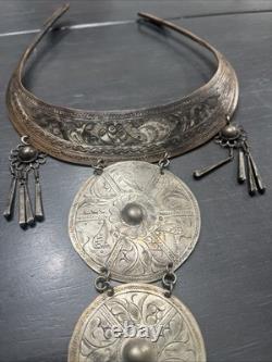 Tribal Hmong Miao Bib Necklace/ Choker Silver Plate/ Ceremonial /