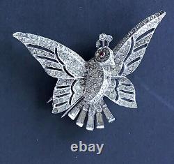 Trifari 1940's Parrot Brooch, Single Clip, Silver Plate Trifanium, Ice Clears