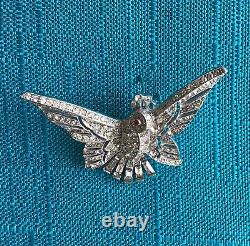 Trifari 1940's Parrot Brooch, Single Clip, Silver Plate Trifanium, Ice Clears