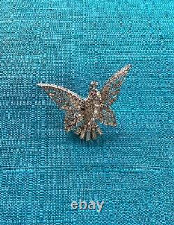 Trifari 1940's Parrot Brooch, Single Clip, Silver Plate Trifanium, Ice Clears