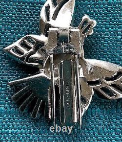 Trifari 1940's Parrot Brooch, Single Clip, Silver Plate Trifanium, Ice Clears