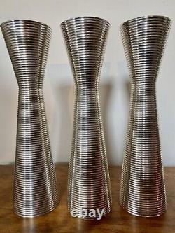 Trio Of Vintage Mid Century Silver Plated Modernist Vases