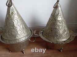 Two Moroccan Antique Silver-Plated Tyafers, Handcrafted