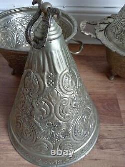 Two Moroccan Antique Silver-Plated Tyafers, Handcrafted