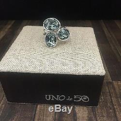 UNO de 50 TREASURE 3 Blue Crystal Silver Ring with Original Packging ANI0591 SZ LG