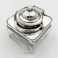 UNUSUAL ANTIQUE TRAVELLING INKWELL SILVER PLATE & GLASS 19th Century