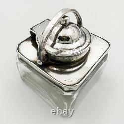 UNUSUAL ANTIQUE TRAVELLING INKWELL SILVER PLATE & GLASS 19th Century