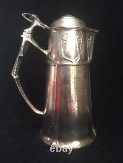 URANIA Friedrich Adler Art Nouveau SILVER PLATED PEWTER WINE JUG