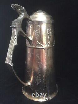 URANIA Friedrich Adler Art Nouveau SILVER PLATED PEWTER WINE JUG