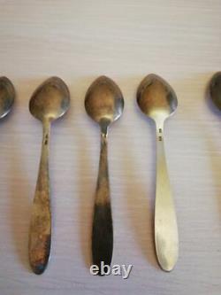 USSR Soviet Fine Russian Silver Gold Plate Enamel 6 Spoons With Original Box 875