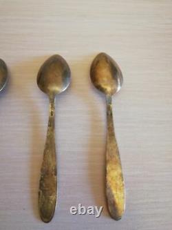 USSR Soviet Fine Russian Silver Gold Plate Enamel 6 Spoons With Original Box 875