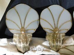 Ultimate 4 Wall Sconces Original Silver Plated Slag Glass Art Deco c1920-1930's