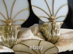 Ultimate 4 Wall Sconces Original Silver Plated Slag Glass Art Deco c1920-1930's