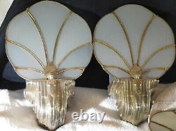 Ultimate 4 Wall Sconces Original Silver Plated Slag Glass Art Deco c1920-1930's