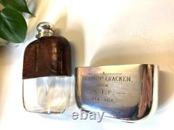Unique Antique TAIPO Silver Plate Crocodile Skin Hip Flask with History
