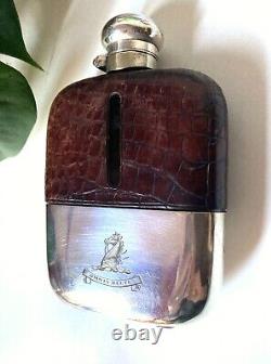Unique Antique TAIPO Silver Plate Crocodile Skin Hip Flask with History