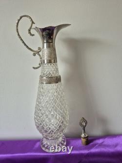Unique Large Cristal Decanter Retro Vintage Elegant Vine Silver Plated UK Jug