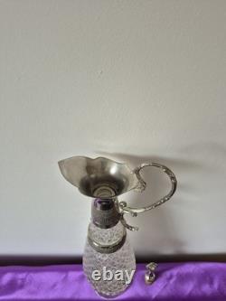 Unique Large Cristal Decanter Retro Vintage Elegant Vine Silver Plated UK Jug