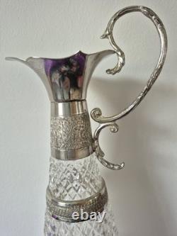 Unique Large Cristal Decanter Retro Vintage Elegant Vine Silver Plated UK Jug