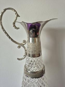 Unique Large Cristal Decanter Retro Vintage Elegant Vine Silver Plated UK Jug