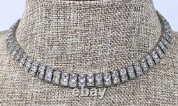 Unsigned Kramer Rhinestone Necklace Vintage Silver Rhodium Plated Tennis Choker