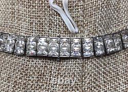 Unsigned Kramer Rhinestone Necklace Vintage Silver Rhodium Plated Tennis Choker