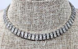 Unsigned Kramer Rhinestone Necklace Vintage Silver Rhodium Plated Tennis Choker