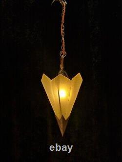 Unusual Antique Art Deco Silver Plated Brass 1 Light Lantern Ceiling Light