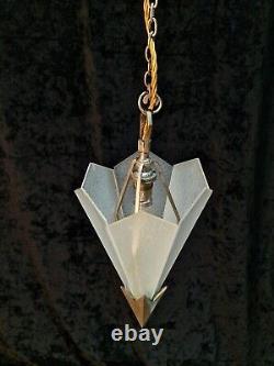 Unusual Antique Art Deco Silver Plated Brass 1 Light Lantern Ceiling Light