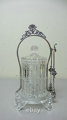 Unusual Early American Pattern Glass (eapg) Pickle Castor, Silver Plate Stand