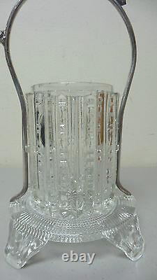 Unusual Early American Pattern Glass (eapg) Pickle Castor, Silver Plate Stand