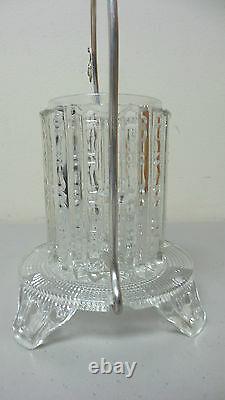 Unusual Early American Pattern Glass (eapg) Pickle Castor, Silver Plate Stand