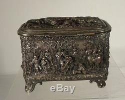 Unusual Large Relief Repousse Silver PLate Bronze or Copper Lock box Jewelry Cas