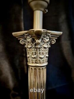 VERY RARE HALLMARKED Silver Plate Corinthian Column Table Lamps H37cm