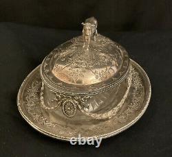 VICTORIAN MARTIN HALL & Co SILVER PLATED COW BUTTER DISH ORIGINAL GLASS LINER M