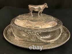 VICTORIAN MARTIN HALL & Co SILVER PLATED COW BUTTER DISH ORIGINAL GLASS LINER M