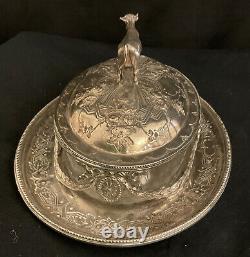 VICTORIAN MARTIN HALL & Co SILVER PLATED COW BUTTER DISH ORIGINAL GLASS LINER M