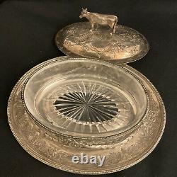 VICTORIAN MARTIN HALL & Co SILVER PLATED COW BUTTER DISH ORIGINAL GLASS LINER M