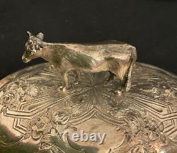 VICTORIAN MARTIN HALL & Co SILVER PLATED COW BUTTER DISH ORIGINAL GLASS LINER M