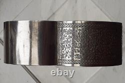 VICTORIAN SILVER HINGED BANGLE With Engraved Design 33mm Wide