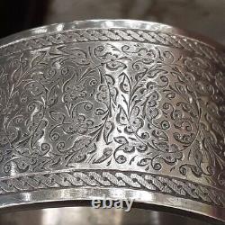 VICTORIAN SILVER HINGED BANGLE With Engraved Design 33mm Wide