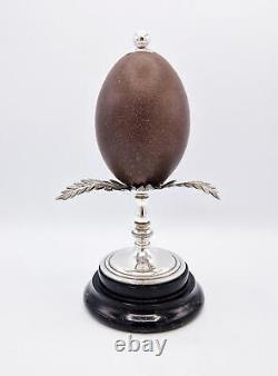 VICTORIAN SILVER PLATE MOUNTED EMU EGG TROPHY c1890 AUSTRALIANA