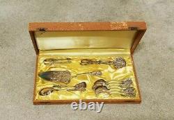 VINTAGE GERMAN SILVERPLATE SERVING UTENSILS SET With BOX. 12 PIECES. STAMPED 90