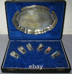 VINTAGE GERMAN SP SET ARMORIAL CRESTS SIX LIQUEURS withTRAY ORIGINAL CASE BAVARIAN