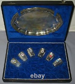 VINTAGE GERMAN SP SET ARMORIAL CRESTS SIX LIQUEURS withTRAY ORIGINAL CASE BAVARIAN