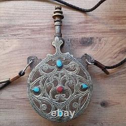 VINTAGE MILITARY HANDMADE SILVER PLATED MOROCCO PEARL Powder EMBOSSED BRASS